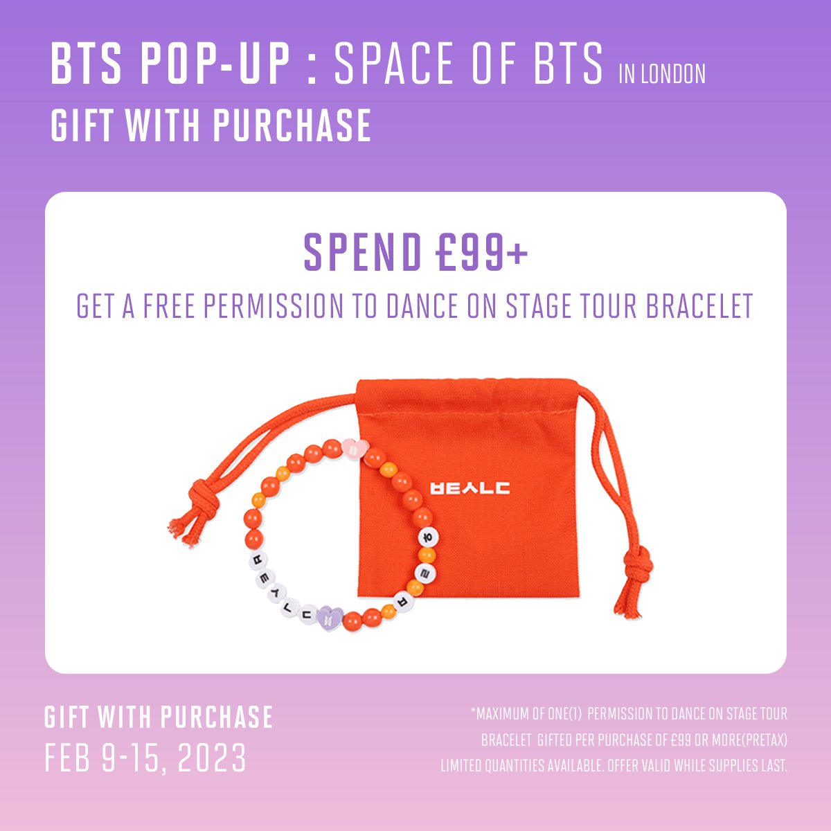 KarnivalJoy's tweet photo. 📢 VALENTINE'S DAY PROMOTION
FREE GIFT with purchase of £99 or more. 
Come see us at the Icon Outlet at The O2 (no bookings necessary)! See you soon💜

[LONDON — ICON OUTLET]
9 Dec 2022 - 15 Feb 2023

#BTS_POPUP
#BTS_POPUP_in_London https://t.co/gjfGz4X6YC