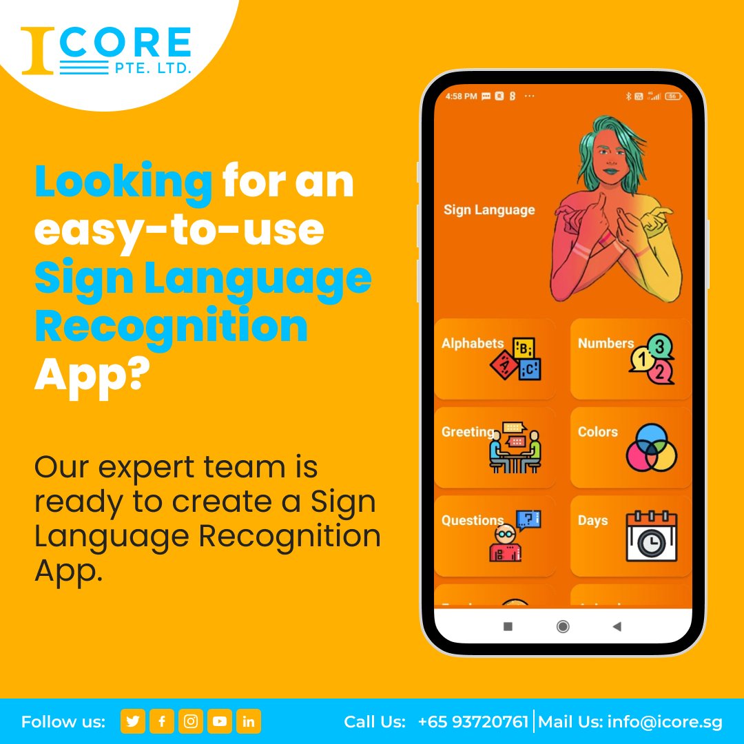 iCore_sg's tweet photo. 🎉Exciting news!🎉
Looking for an easy-to-use #Sign #Language #Recognition App?📱
Look no further! Contact us to #appdesign
👉Visit Our Website:-https://t.co/AkO7ZKXGxB
📲Call Us/WhatsApp us:- +65 93720761
📩Email:- info@icore.sg

#appdevelopment #Innovation #iCoreSG 💻📱" https://t.co/RLbZf0oGew