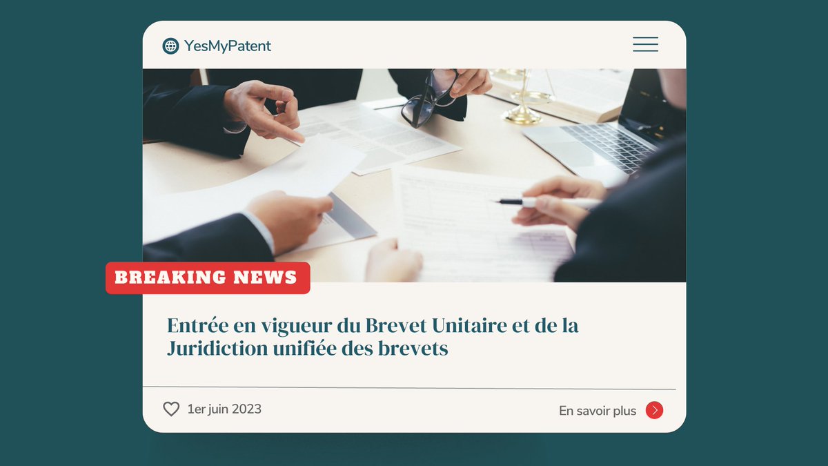 Le 1er juin le #Brevet Unitaire et la #Juridiction unifiée des brevets entrent en vigueur ! 🎉

Qu’est-ce que cela implique pour vos demandes de brevets européens ? 
Tout sur la JUB et sur les conséquences du recours au Brevet unitaire 👉 urlz.fr/kHkn