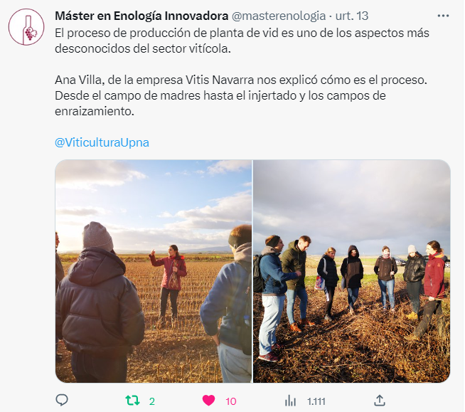ViticulturaUpna's tweet photo. Es increíble la cantidad de actividades e interacciones que incluyen las asignaturas de nuestro Master en Enología Innovadora
@masterenologia 
👉 Adriana Ochoa @bodegasochoa
👉 Xabier Kamio  @az3oeno 
👉 Ana Villa @vitisnavarra 
👉 Julián y Bárbara @ViticulturaViva 
 (sigue!) https://t.co/ICf0HDHc9i