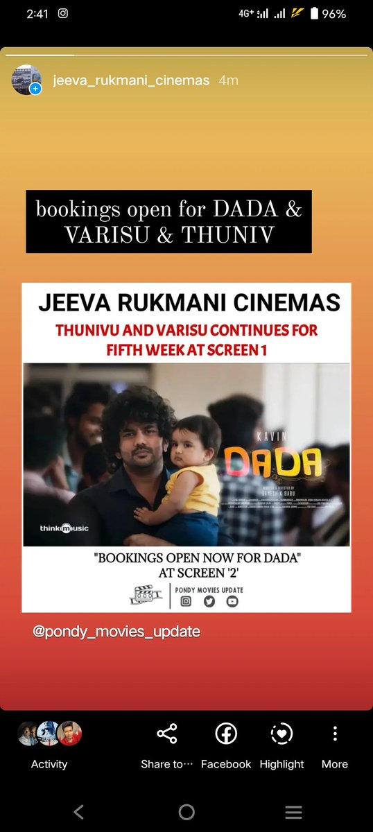 booking open for upcoming Week💞
Jeeva 
VARISU &amp;  THUNIV
11:30 &amp; 6:30(Varisu)
3 &amp; 10(Thuniv)

Rukmani
DADA
12, 3, 6:45 &amp; 10(DADA)