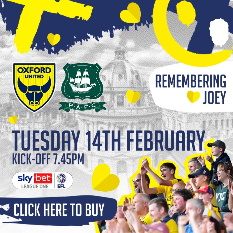 OUFCOfficial's tweet photo. £1 of every ticket sold for our game against @Argyle, including Season Tickets, will be donated to Joey’s daughters and the Beauchamp family

Let's do it for Joey 💛