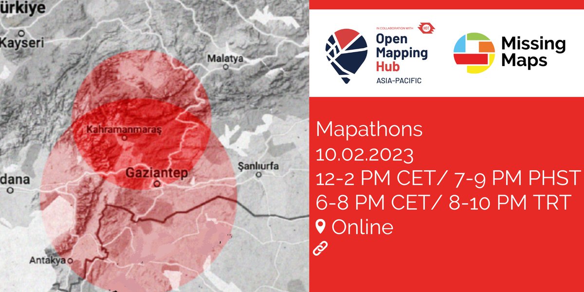 openmapping_ap's tweet photo. We are co-hosting 2 #mapathons with @TheMissingMaps, supported by @YerCizenler tomorrow, to provide disaster response support for #TurkeySyriaEarthquake. Mappers of all experience level are welcome.
Register now
👉 https://t.co/fDkRamwe92
👉 https://t.co/FDU3PqPpny https://t.co/uuSADCOcIu
