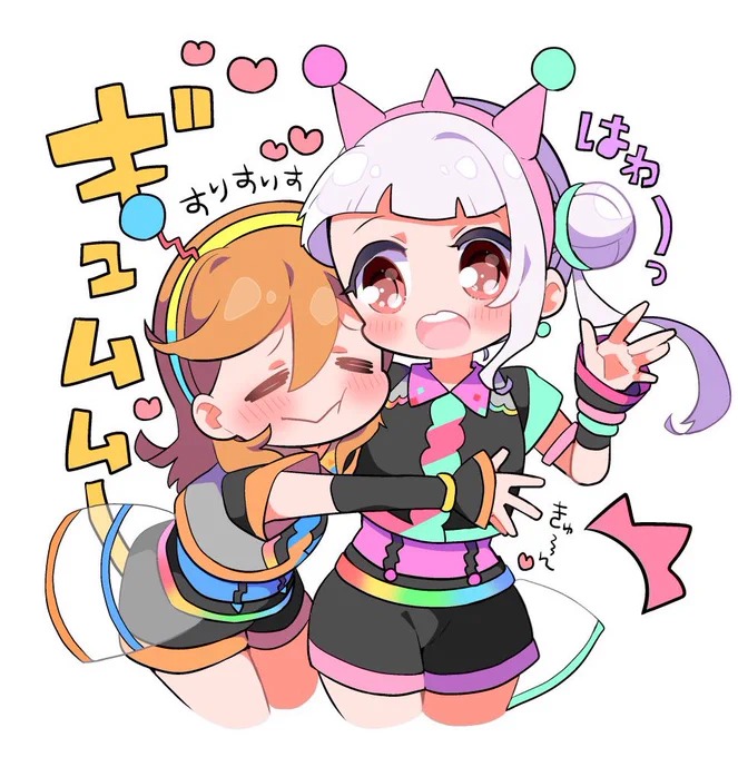 ライブでテンションが上がってステージでギュムムってするかのんちゃんと、ビックリしてどきどきちぃちゃん 