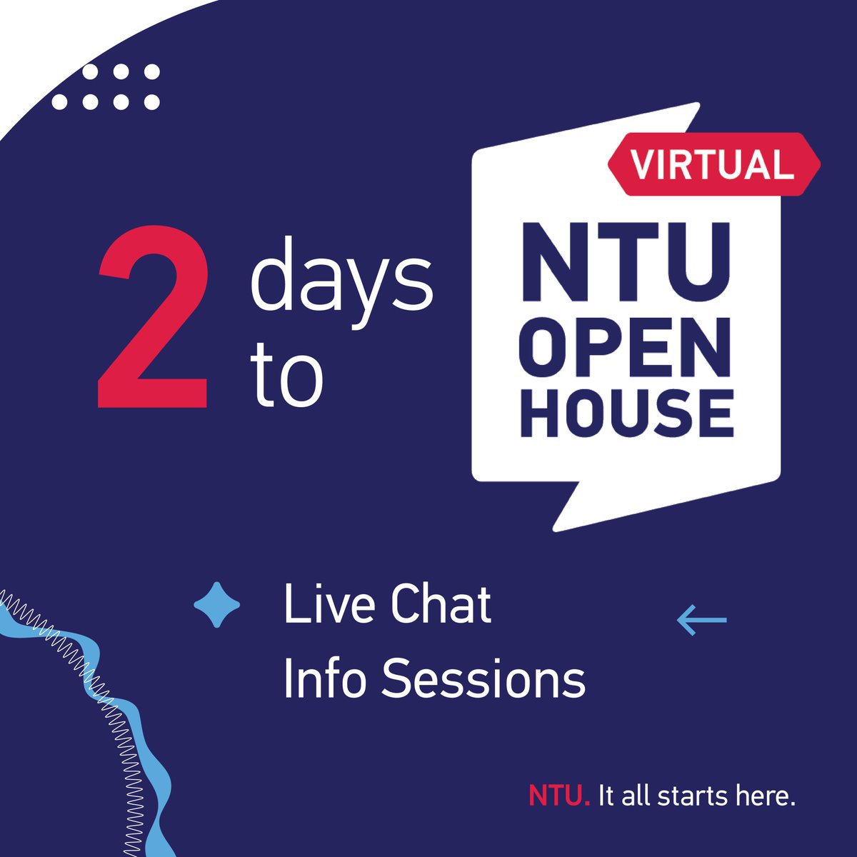 2 days to go! Set your reminder now for 11 Feb 2023 so you don’t miss our Virtual Open House. Engage in our live chats, info sessions and hear from our very own students about life in NTU from the comfort of your home. #NTUAdmissions #NTUsg #NTUOpenHouse2023