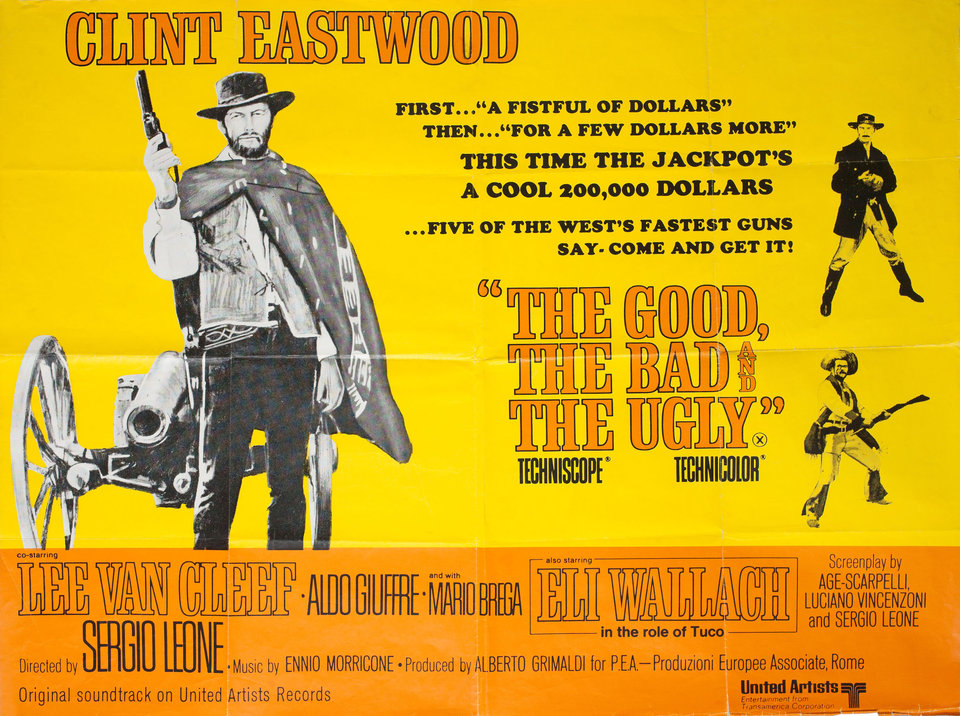 UK re-issue film poster for #SergioLeone's #TheGoodTheBadAndTheUgly (1966) #ClintEastwood #EliWallach #LeeVanCleef