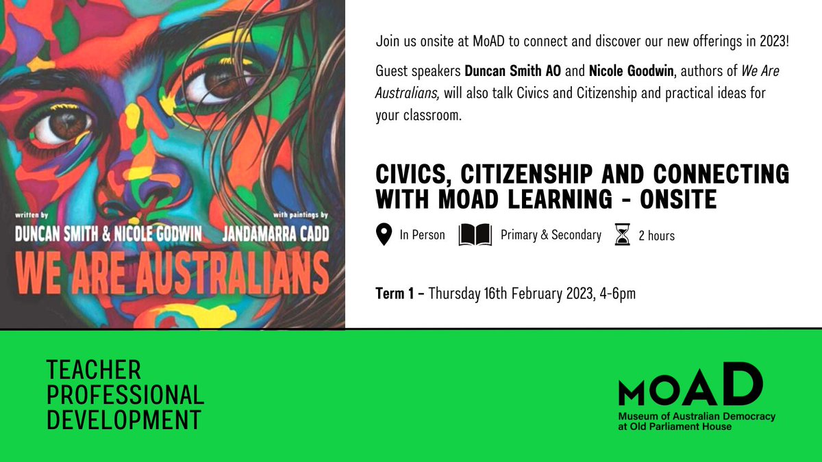 Canberra teachers have you booked your spot at this fantastic FREE event?!? Great opportunity to connect with the MoAD Learning team, as well as hear from the super talented Nicole Godwin &amp; Duncan Smith 🙌🙌🙌 register via moadoph.gov.au/learning/teach…