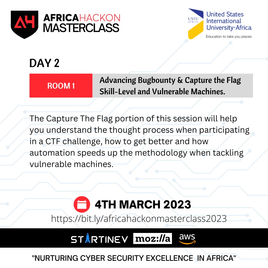 Africahackon Masterclass

Register here: bit.ly/africahackonma…

#cybersecurity #cyber #masterclass #cyberresilience