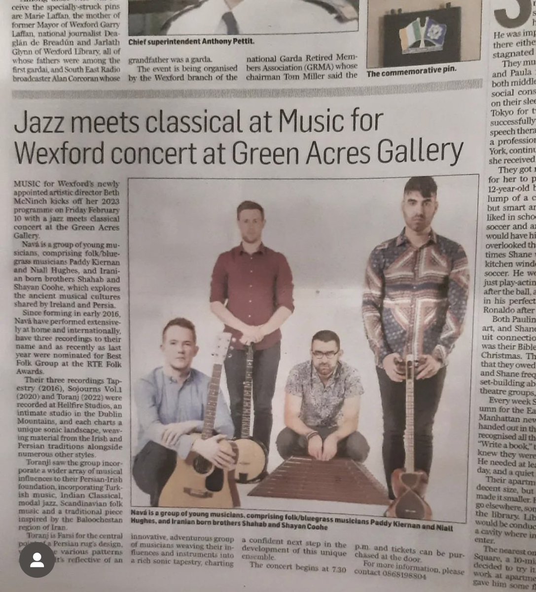 Looking forward to performing at @musicforwexford tomorrow. 19:30-21:30 Green Acres Gallery