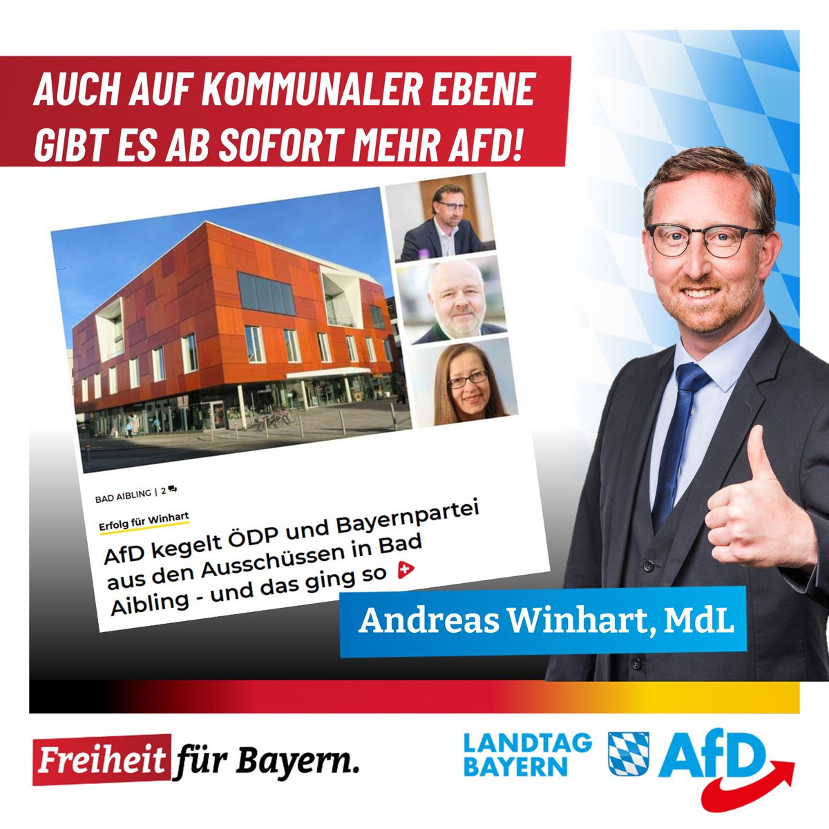 AndyWinhart's tweet photo. Wir sind halt einfach nicht aufzuhalten! ;-)
#andywinhart #andreaswinhart #afd #badaibling #aibling #stadtrat #ltwby23 #ltw2023 #Fachkräfte #NieMehrCDUCSU
https://t.co/XYgBqSQ6LQ https://t.co/UKV9uYycbZ