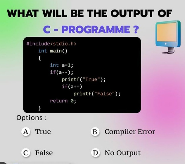 computerpado's tweet image. 🎯 Challenge 
.
What will be Output of this C Program?
.
.
Follow @computerpado 
.
.
.
#cprogram #programming #computerscience #quiz #computer #artificial #technologies #programminglanguage #informationtechnology #artificialintelligence