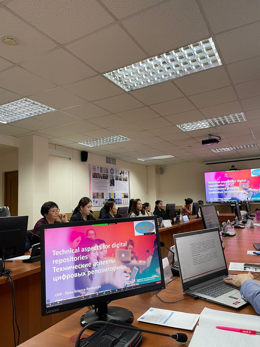 JohannaH_Jamk's tweet photo. Developing digital repository for nursing in KZ. @NUedukz and @JAMK_fi sharing experience. @ErasmusplusFI @officialkmu https://t.co/jmp00vZSEB