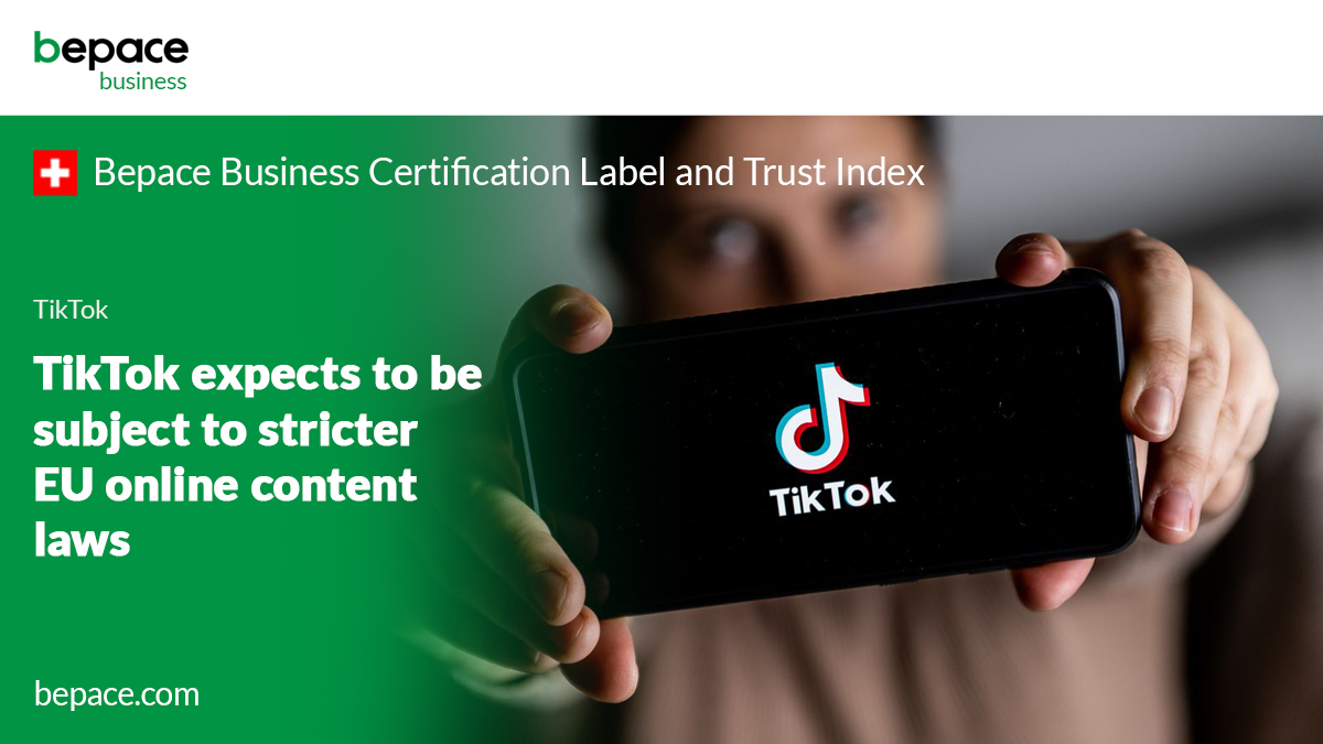Bepacecom's tweet photo. Chinese social media company TikTok is likely to be subject to stricter EU online content rules because its number of active users exceed a threshold set out under the Digital Services Act (DSA), a senior executive at the company said on Wednesday.  #bepace #tiktok #socialmedia https://t.co/7e1s7Ej0aM