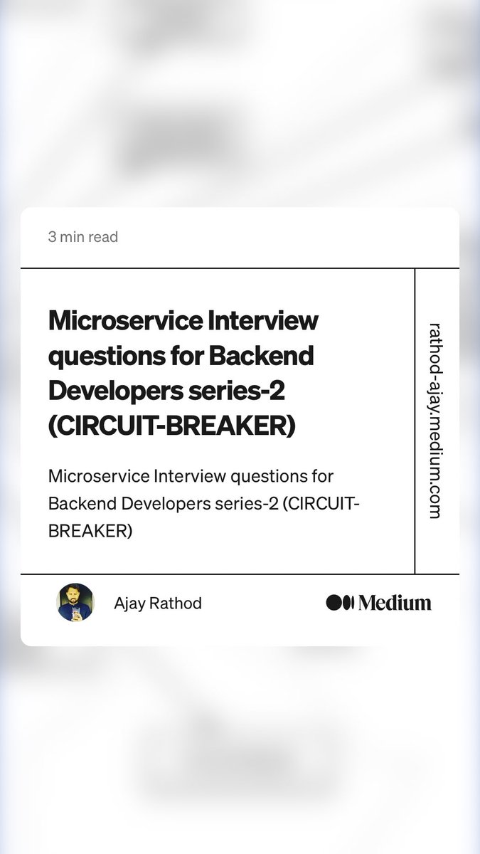 ajtheory's tweet image. “Microservice Interview questions for Backend Developers series-2 (CIRCUIT-BREAKER)” by Ajay Rathod
link.medium.com/jEkFouoMgxb

⁦@JavaTrendss⁩ ⁦@javarevisited⁩ ⁦@javinpaul⁩ #java #programming #microservice