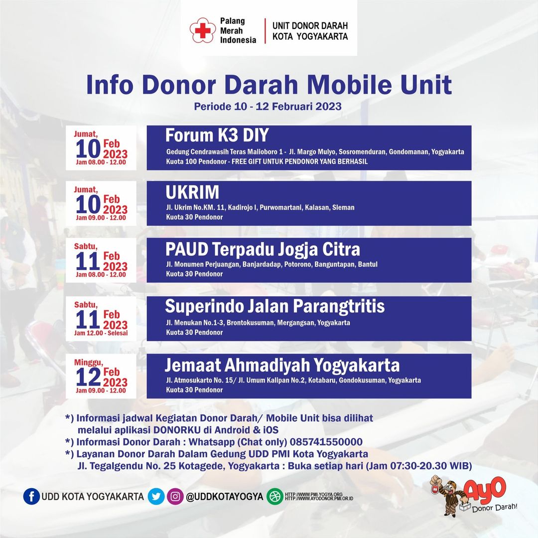 voksradiojogja's tweet photo. #SobatVoks, berikut informasi ketersediaan stok darah dan jadwal donor darah mobile unit by @uddkotayogya #voksupdate https://t.co/zYeTWKZPkz