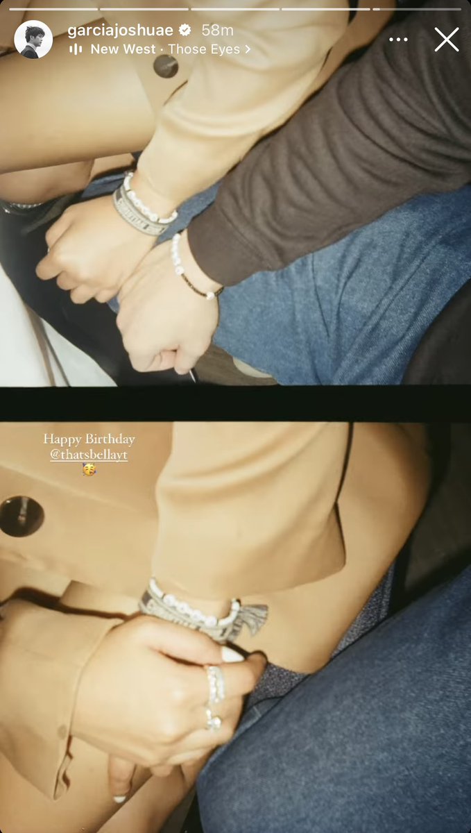 user_3289's tweet photo. joshua garcia greets bella racelis on her birthday!

apparently their couple bracelet says “love”.. 1 ig story but says a lot about what they have 🥹❤️‍🔥 first time for josh to post them being together, the song choice, the bracelet, and their love for film.. stay strong u 2! https://t.co/5kunvVxFU2