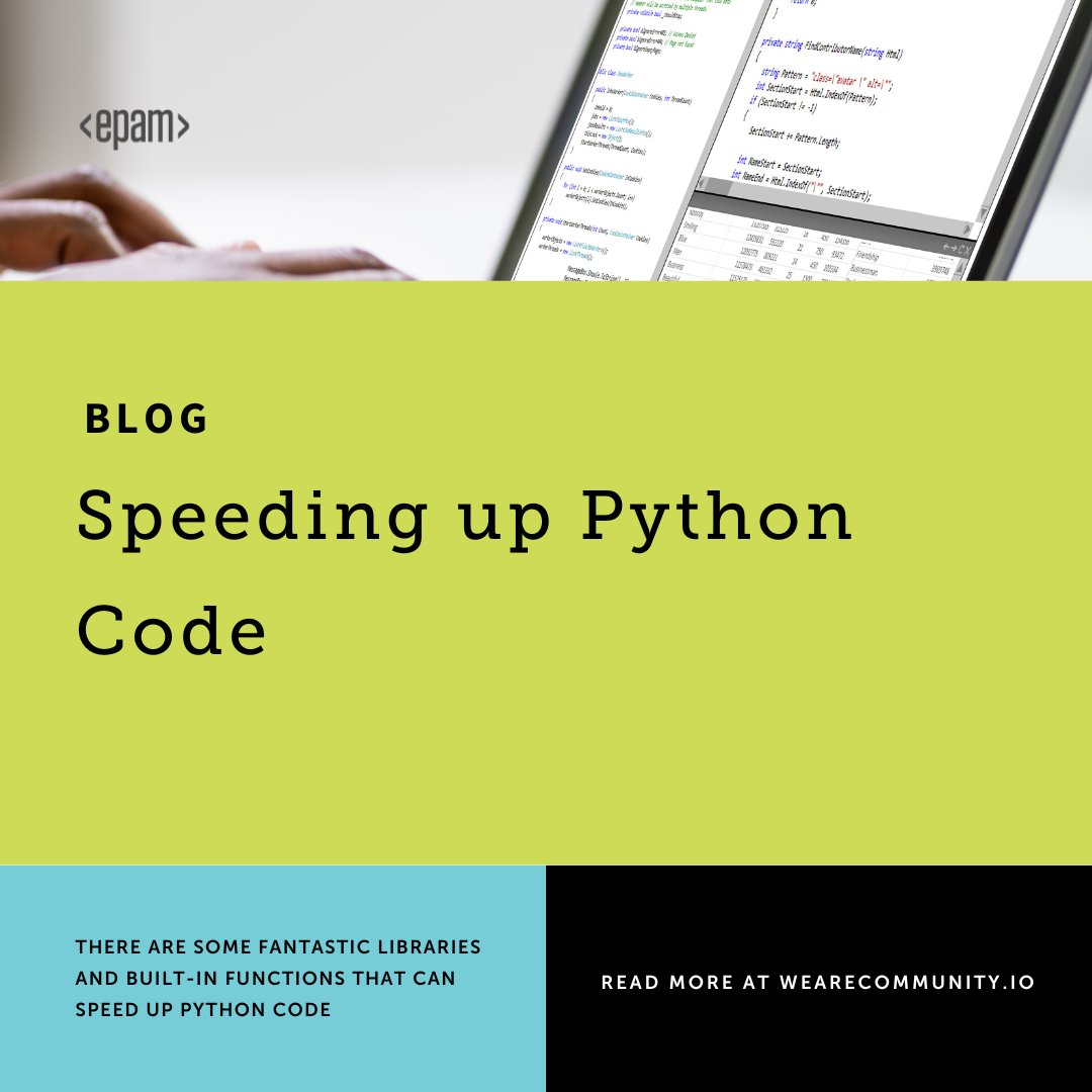 EPAM_India's tweet image. #EPAMBlogs - There are some fantastic libraries & built-in functions to speed up Python code when working with large quantities of data. Learn more about it in this blog by EPAMer Ashwini Gajji - bit.ly/40EX6UV
#EPAMIndia #techblogs #EngineersOfEPAM