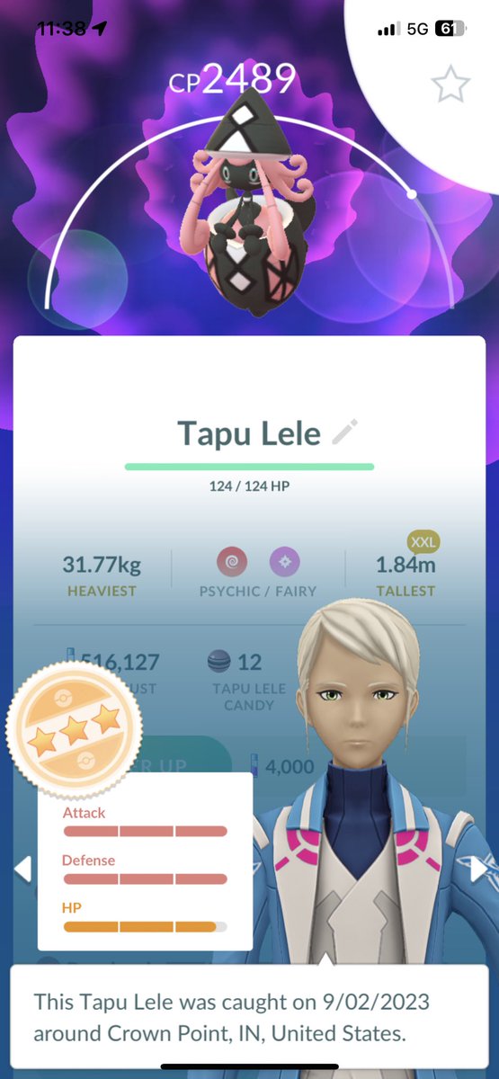 mrkylejwright's tweet photo. @MYSTIC7 @ItsFleeceKing 98% shiny XXL - Soooo close to my first shundo on my first Tapu Lele raid https://t.co/T0PE0jNdeV