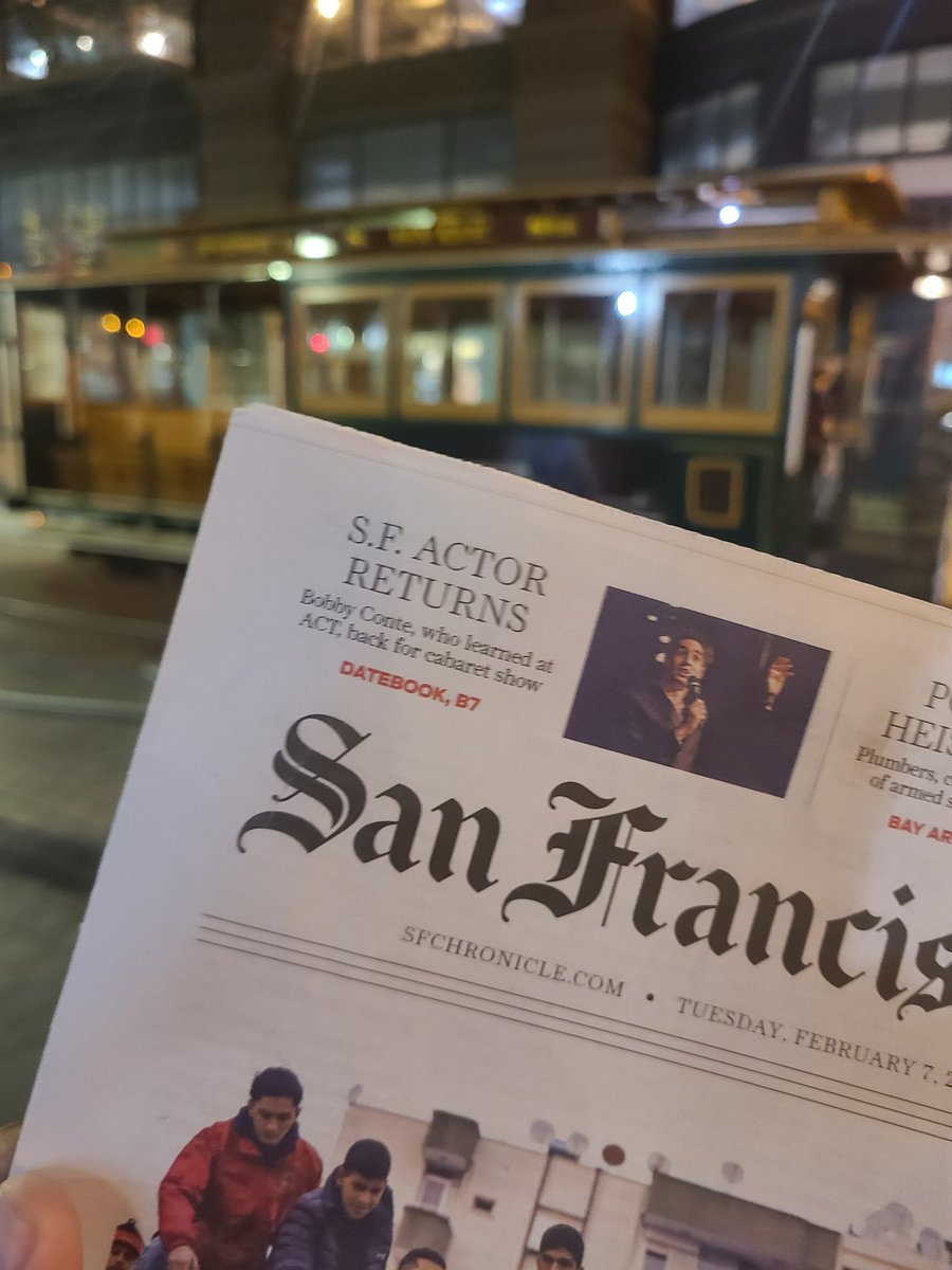 davidjchavez's tweet photo. Getting my cheesy on. First time I'm in the City the day something of mine is in print for the @sfchronicle @SFC_Datebook. Pic on Powell Street because, well, why not? 🤣 https://t.co/PC1KY90aAM