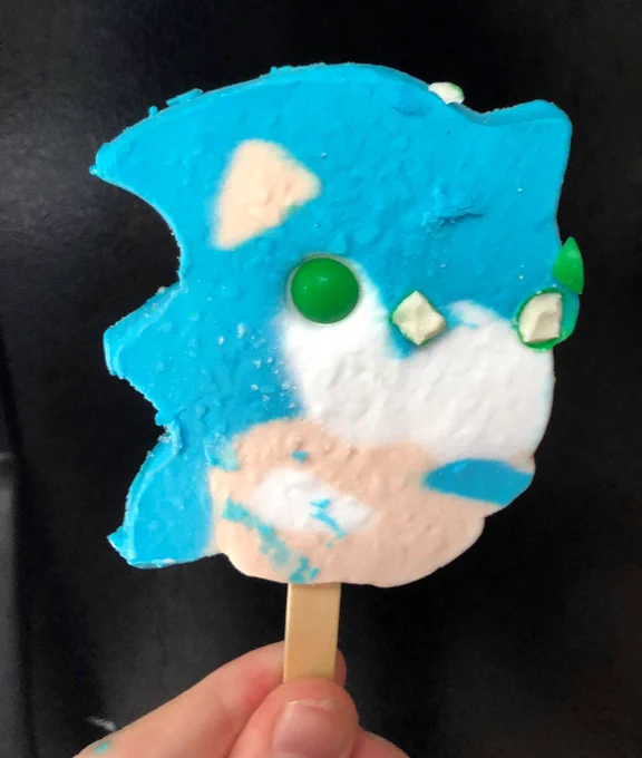 In the New Year's 2021 artwork posted by the official Sonic the Hedgehog Twitter, Dr. Eggman is selling ice cream bars of Sonic's likeness, made to resemble the real-world Blue Bunny ice cream bars that are infamous for the usually poor placement of its gumball eyes. 