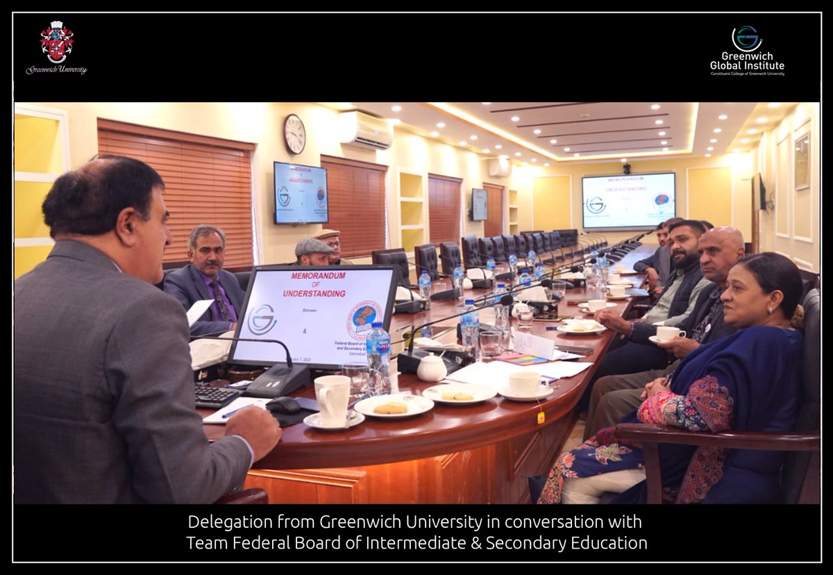greenwichcolleg's tweet photo. GGI has signed the Memorandum of Understanding with FBISE to offer its Pre-University Foundation program along with Diplomas and Certificate programs within and outside Pakistan With Mr Qaiser Alam Chairman FBISE
FBISE 
#greenwichuniversity #greenwichglobalinstitute #mou #FBISE https://t.co/tr0C5wNbJ4