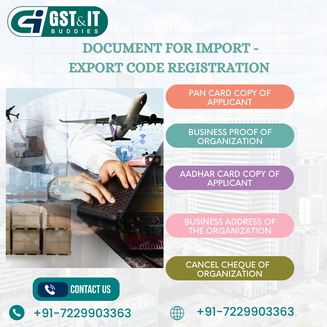 gst_itbuddies's tweet image. Documents for Import Export Code Registration
Get Apply for Your Import Export Code (IEC) Registration by GST & IT BUDDIES
Call: - 91-7229903363
#importexport #ImportExportCode #importexportlicense #import #export #IEC #licence #BusinessLicense #company #importexportbusiness