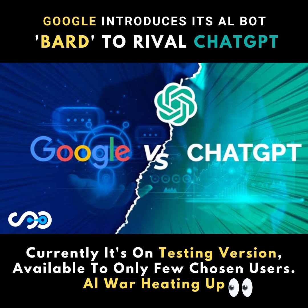 Softqubes's tweet photo. Google has recently unveiled its new chatbot service named "Bard" which is considered as a rival to OpenAI's chatbot "ChatGPT".
#ChatGPT #chatbot #chatbotservices #AI #GoogleBard #rival #OpenAIchatbot https://t.co/xx6yfEYZGe