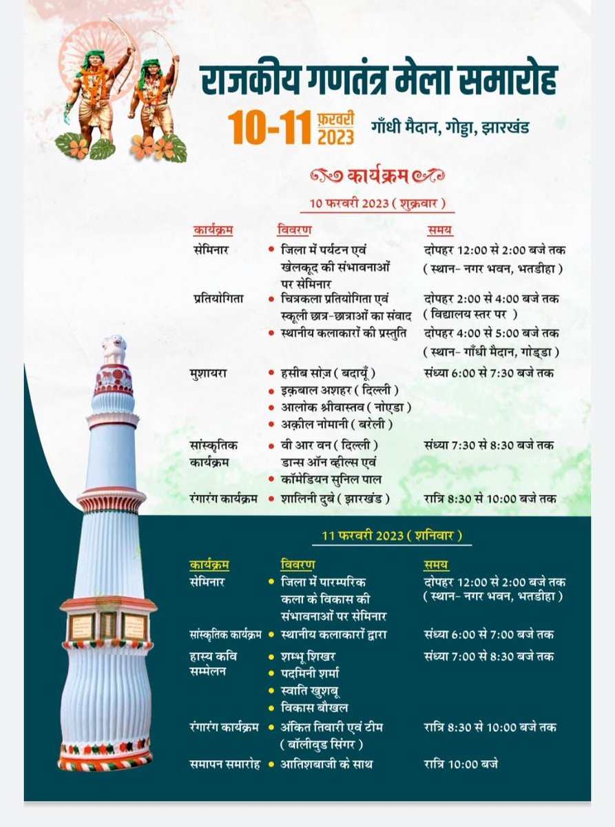 गांधी मैदान गोड्डा में 10 एवं 11 फरवरी को राजकीय गणतंत्र मेला समारोह का आयोजन किया जा रहा है।