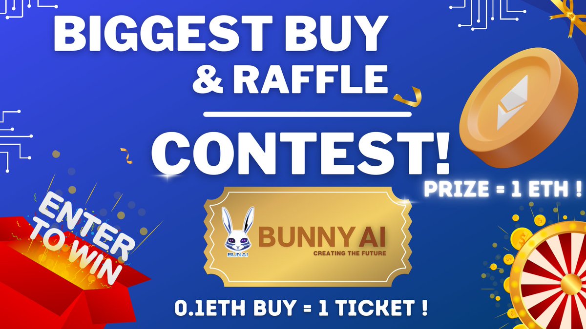 bunaierc's tweet photo. 🎁 $BUNAI 24 HOUR BUY CONTEST WITH 1 ETH TO WIN 🎁

Bunny AI is holding a Buy Contest with both a Biggest Buy Winner and a Random Raffle Winner for smaller entries! 💰🔥
Join our official Telegram for more details : https://t.co/yzgxToJOf1
Contest ends Feb 9th at 9:30pm UTC https://t.co/ncZ421HiyV