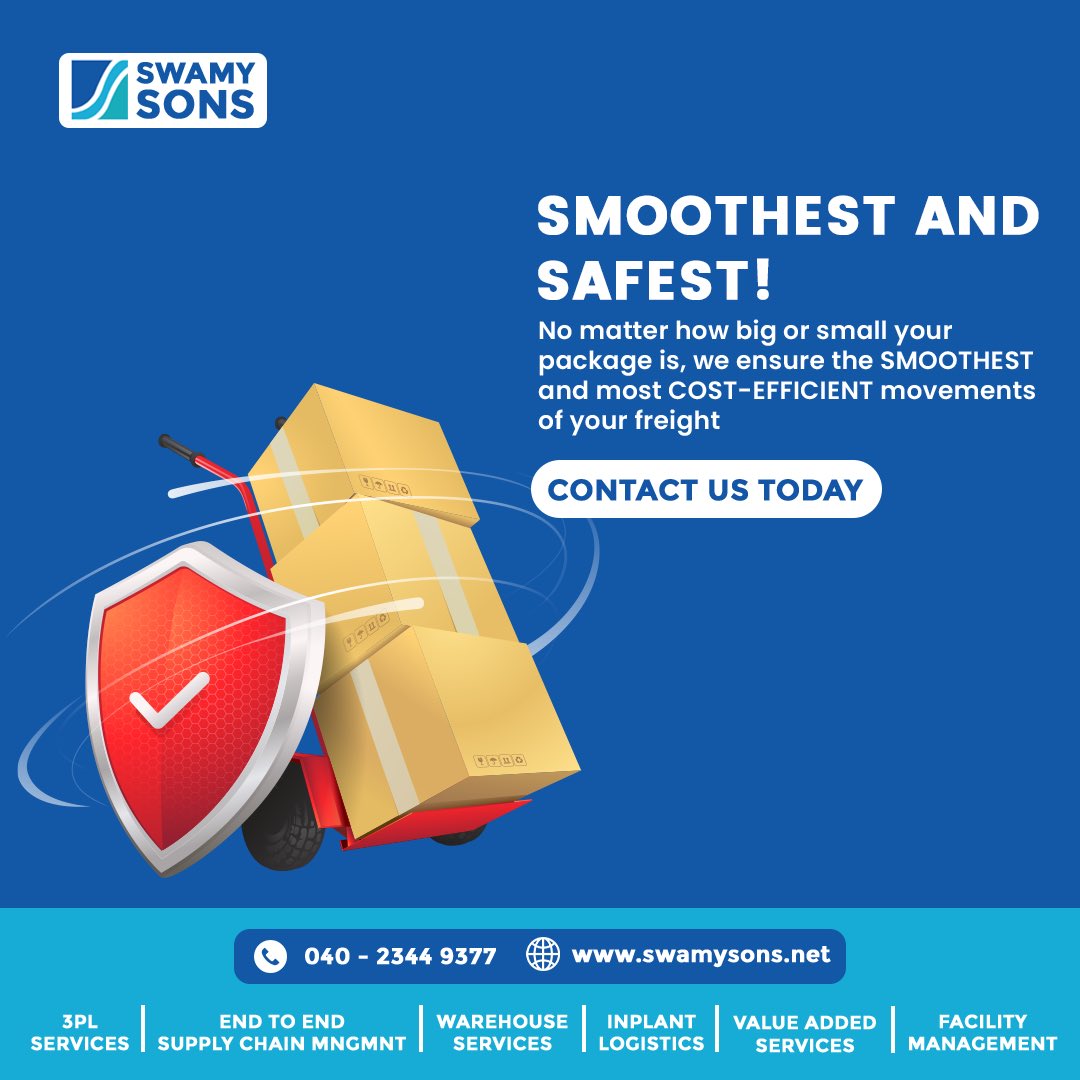 swamy_Agencies's tweet photo. Smoother and safest!
No matter how big or small your package is, we ensure the smoothest and most cost efficient movements of your freight
#swamysons #smoothest #freight #logistics #warehousesupervisor #warehouseproject #warehousecompany #panindia #3plservices #3plserviceprovid https://t.co/5TI8SlLfe8