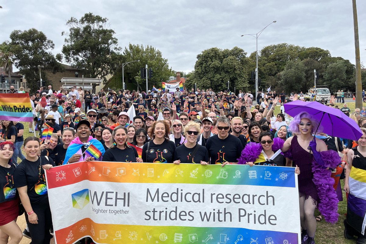 WEHI_research's tweet photo. We had an absolutely fantastic day at @midsumma Pride March, led once again by WE-Pride, our wonderful LGBTIQA+ and ally network 🏳️‍🌈🏳️‍⚧️ 

#Midsumma #Pride #Melbourne #LGBTIQA #Diversity #WEHIResearch https://t.co/vJkUKOib9u
