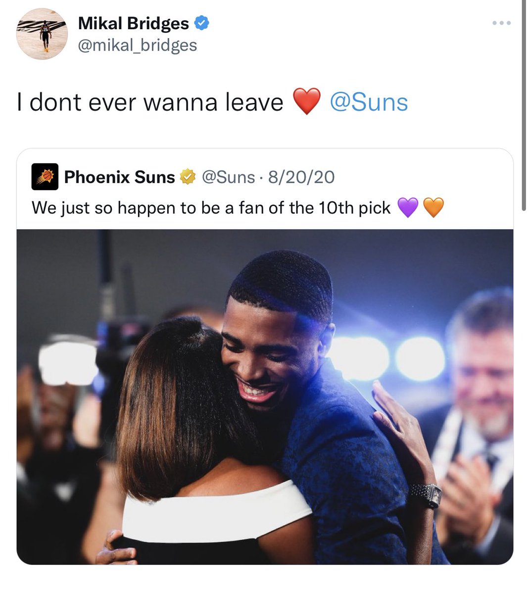 One of the best tweets in my social career with the Suns. 

My heart is shattered.