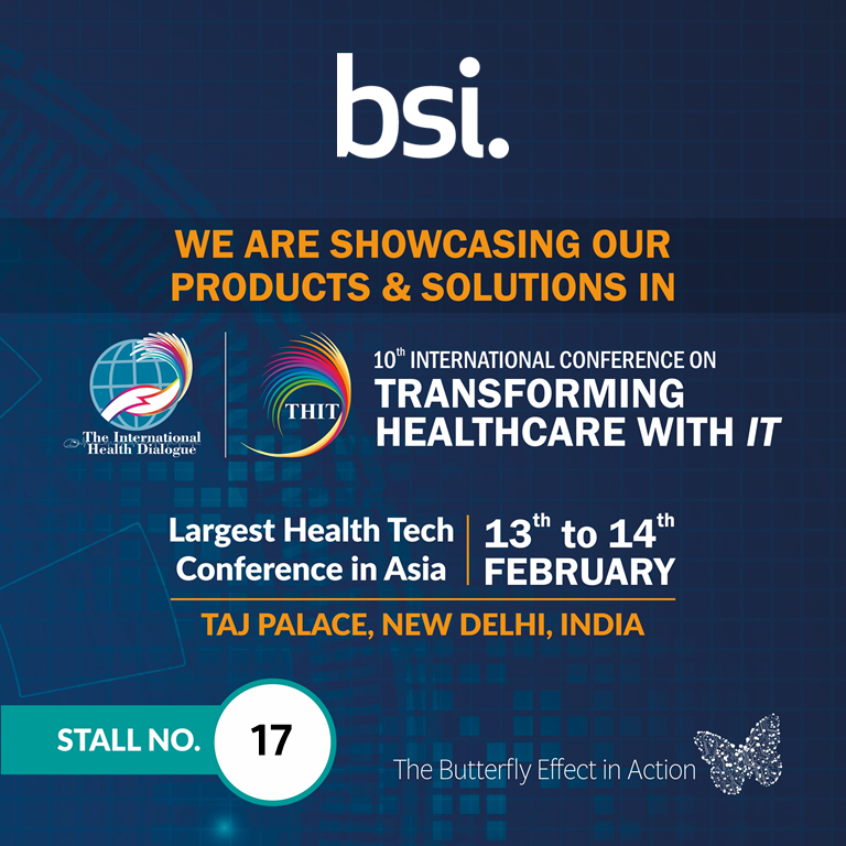 BSIIndia's tweet photo. BSI is participating at 10th International Conference on Transforming Healthcare with IT organized by Apollo Telemedicine Networking Foundation on 13th -14th Feb at TAJ Palace, New Delhi.
Meet us at stall no 17, register now: https://t.co/jLojTDJKOr
#Apolloconference https://t.co/oP3xcrXCMx