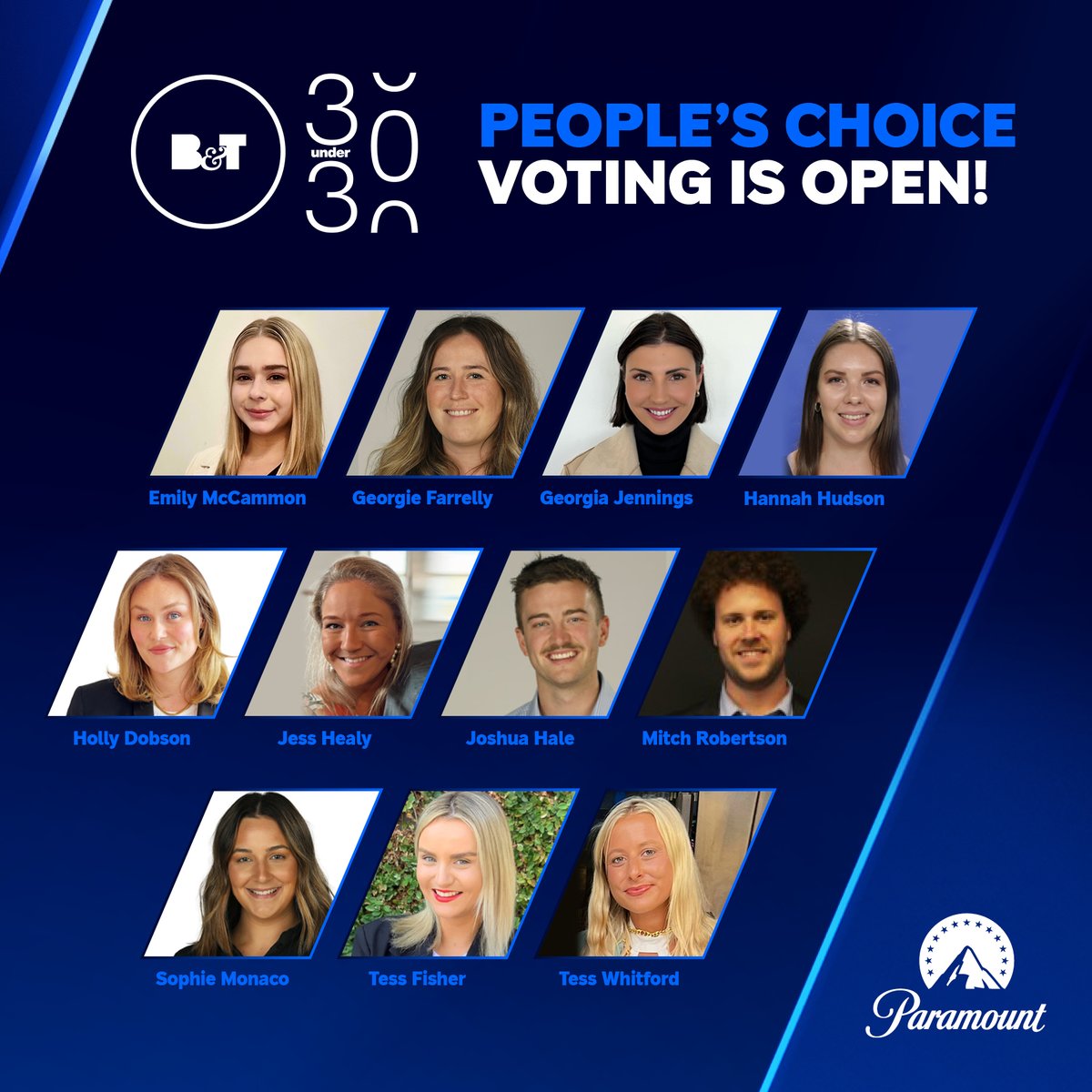 ParamountANZ's tweet photo. Voting is now open for @bandt's 30 Under 30 People’s Choice Award, and we may be bias, but our impressive bunch of Paramount under 30s have a mountain of talent 🥇

Voting closes Monday, 27 February 2023. 

Meet our entrants here: https://t.co/rzXL4YUNBZ https://t.co/cMYUwmseOP