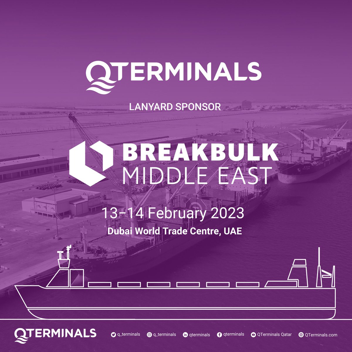 q_terminals's tweet photo. We will be honored to meet you at the stand of #QTerminals, the official lanyards sponsor, in BreakBulk Middle East from 13th to 14th of February at (Dubai World Trade Centre, Dubai). We are looking forward to seeing you at our booth (F10).
#Qatar #Doha #Dubai #bbme https://t.co/jYPiR8kSvg