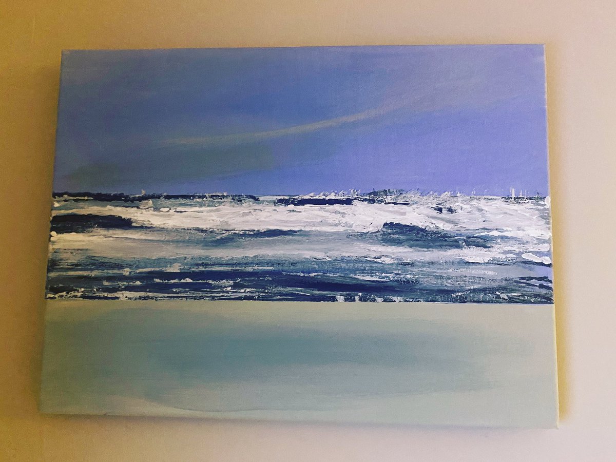 My Acrylic painting from a visit to this beautiful beach and watching the crashing waves #breathe #mawganporth #kernow #Cornwall