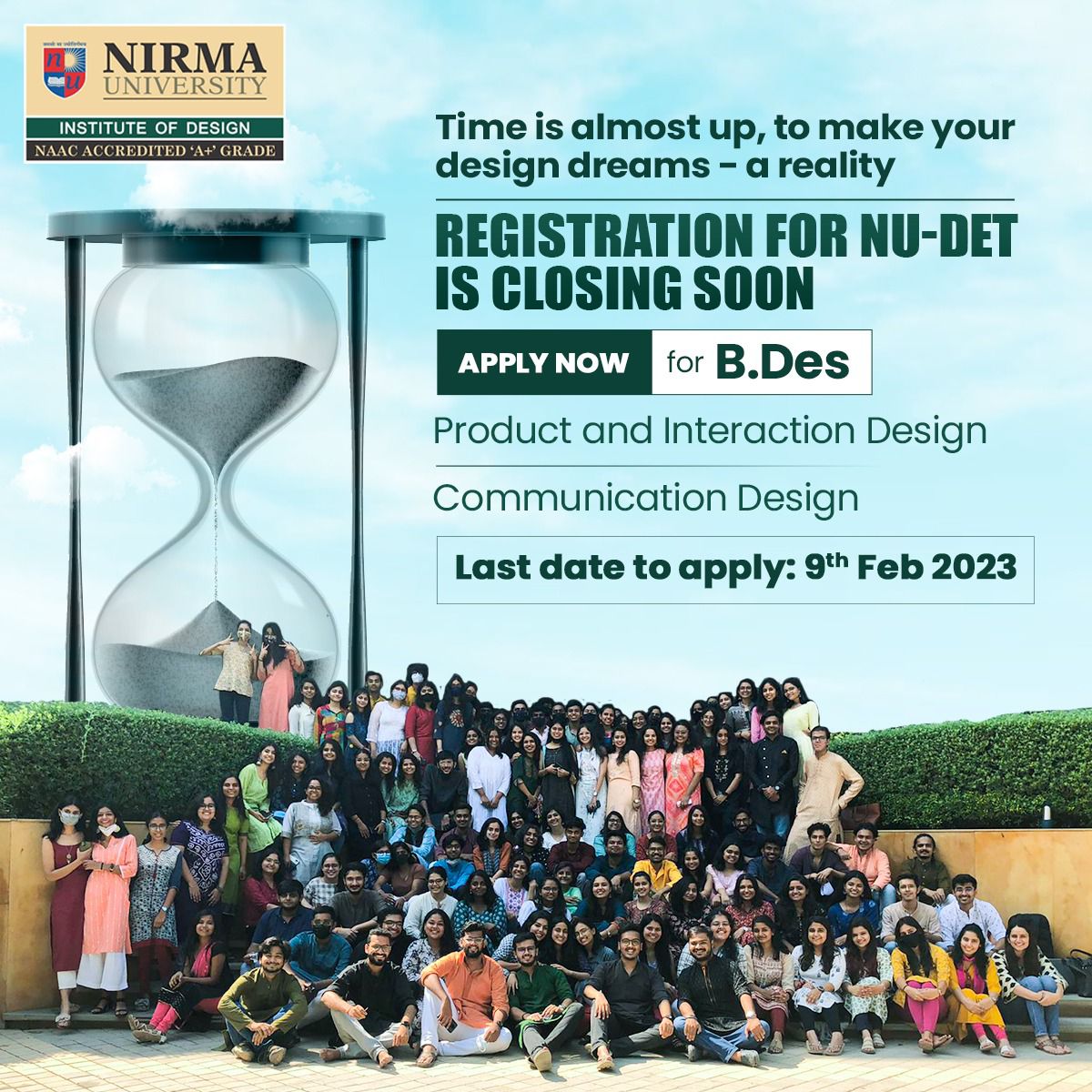 IDNUOfficial's tweet image. Prepare yourself as the leader in the design domain with the help of the Institute of Design, Nirma University.

Last date of Registration for NU-DET: 9th February 2023
.
.
#designtest #designuniversity #productdesign #communicationdesign #nirmauniversity #design
