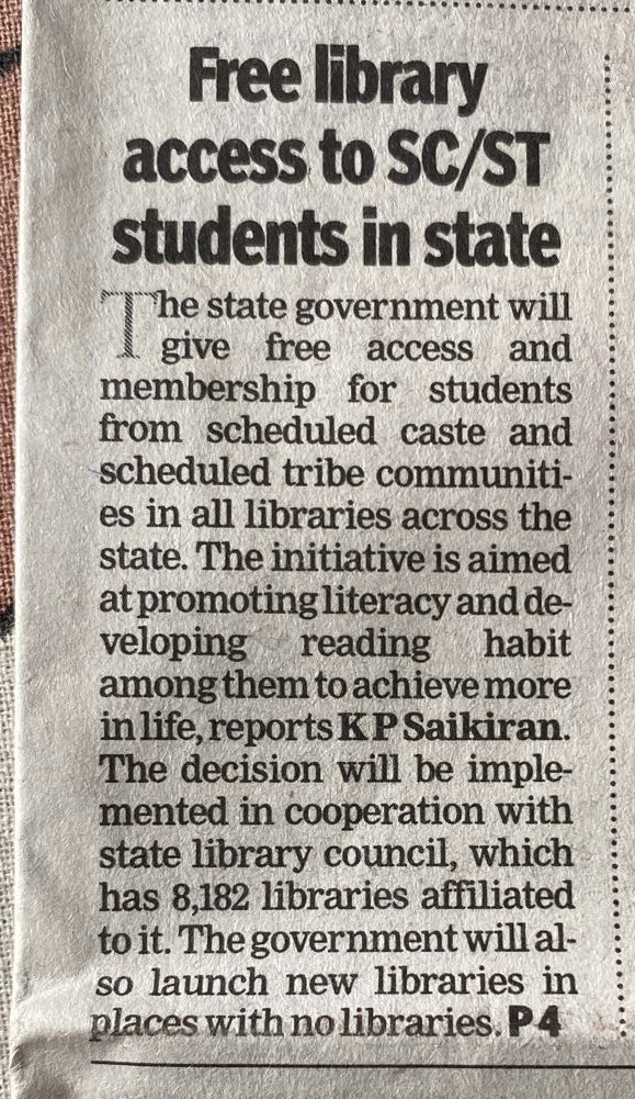 I welcome the provision of free library access to students who need it, but why link this to caste? Why can’t the state government permit free access to all students? Must we drag caste into a universal public good like the dissemination of knowledge? @cmokerala