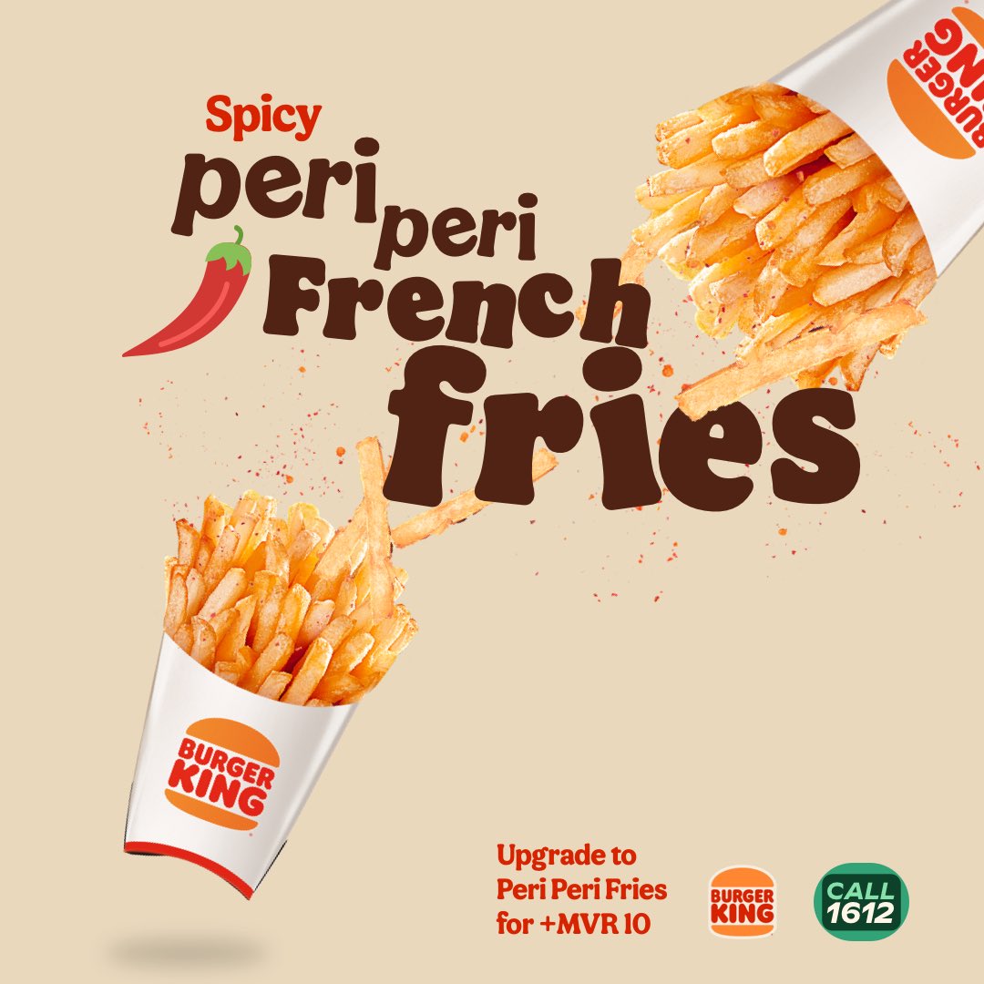 New Product Alert 🚨 

Upgrade your regular fries with Spicy Peri Peri French Fries! 🌶️ 

Trust us, this will easily be your next favourite side! It goes well with your favourite burgers or as a snack on its own.