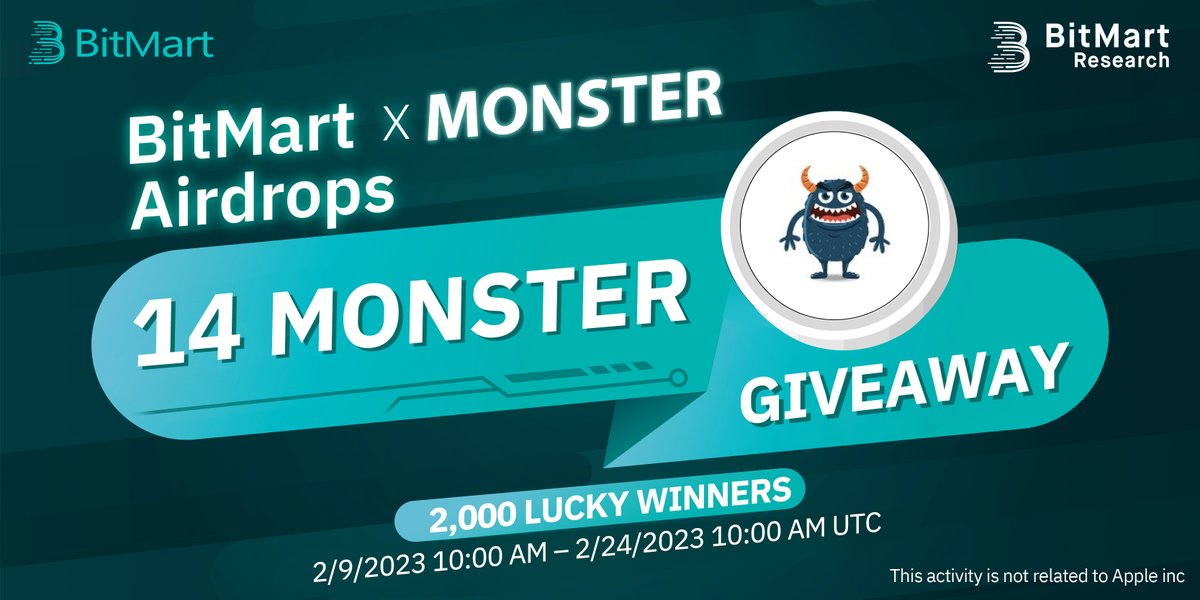 🌟BitMart X MONSTER Listing Airdrop!

1⃣Follow <a href="/BitMartResearch/">BitMart Research｜$BMX HODLer</a> &amp; <a href="/BitMartExchange/">BitMart</a> &amp; @Monstergame_
2⃣Join t.me/BitMartExchang… &amp; t.me/monsterlegends…
3⃣RT&amp;Tag 3 friends
4⃣Fill out:forms.gle/bhVh32ThQTug2f…

🥳14 MONSTER/ 2,000 winners 
Register👉 bitmart.com/register-refer…