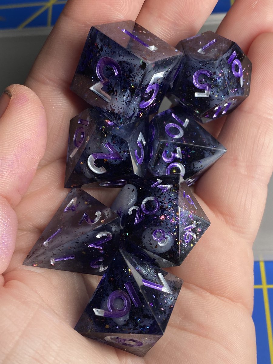 CarleySteichen's tweet photo. ✨New Dice for Sale✨
Now available at my Etsy Shop at https://t.co/CGaQrTUgzh
They are called Galaxy Party.
#dice #handmade #handmadedice #shopupdate #ttrpgdice #dnddice #pathfinderdice #sharpedgedice #resindice #ttrpgcommunity #ttrpgfamily https://t.co/0BqJU2nF5l