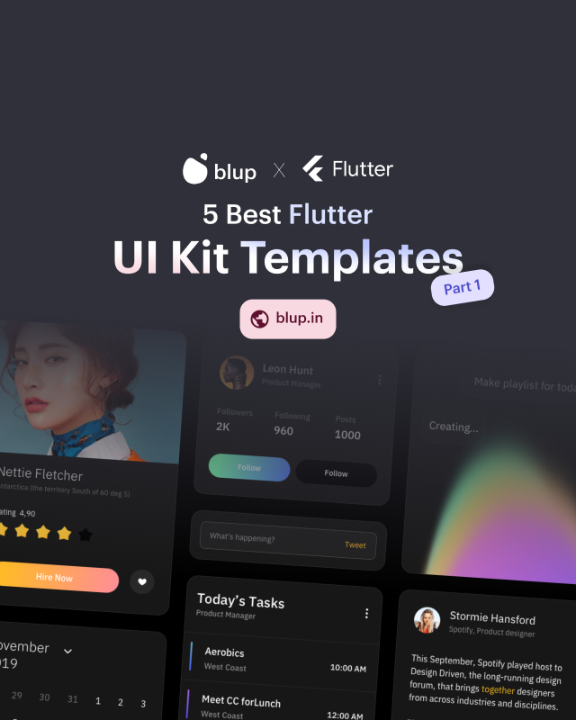 Blup_tool's tweet image. Creating a Flutter application UI from scratch can be a very time-consuming task. That's why we have carefully handpicked 5 of the Flutter UI kit templates with professional design quality.
#flutter #blup #flutterui #flutterkit #appui   #mobiledeveloper #FlutterForward