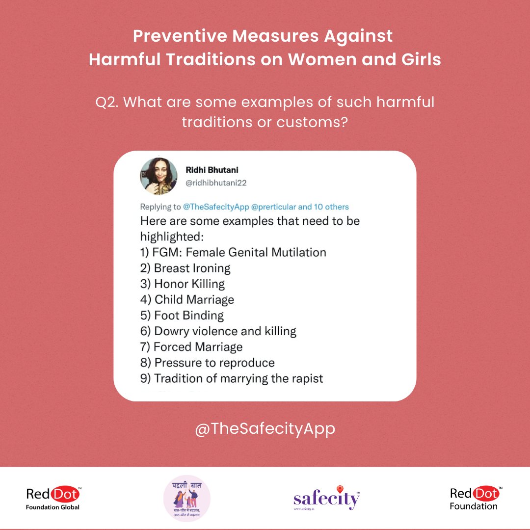 TheSafecityApp's tweet photo. Here’s a recap of our #tweetchat with Ridhi Bhutani (@ridhibhutani22) & Prerana Keshav (@prerticular) on “Preventive Measures Against Harmful Traditions on Women and Girls”.
Check out the full recap here: https://t.co/ctrtI9AqqK
#FREEDOMFORMYBODY
#Safecity #RedDotFoundation https://t.co/meg2vE6AvD