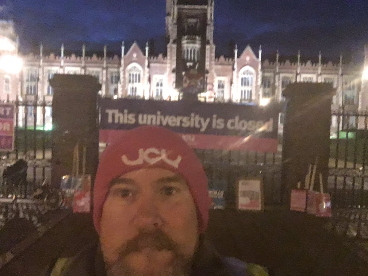 ProfJohnBarry's tweet photo. Here we go again #StrikeDay2 .. 2nd day of 18 days of strike action at @QUBelfast. Looking forward to seeing @QUBVChancellor and/or senior management meet us on the picket line later @ucuatqub @ucu #frozenbutsolid https://t.co/DBXQyCRCDr