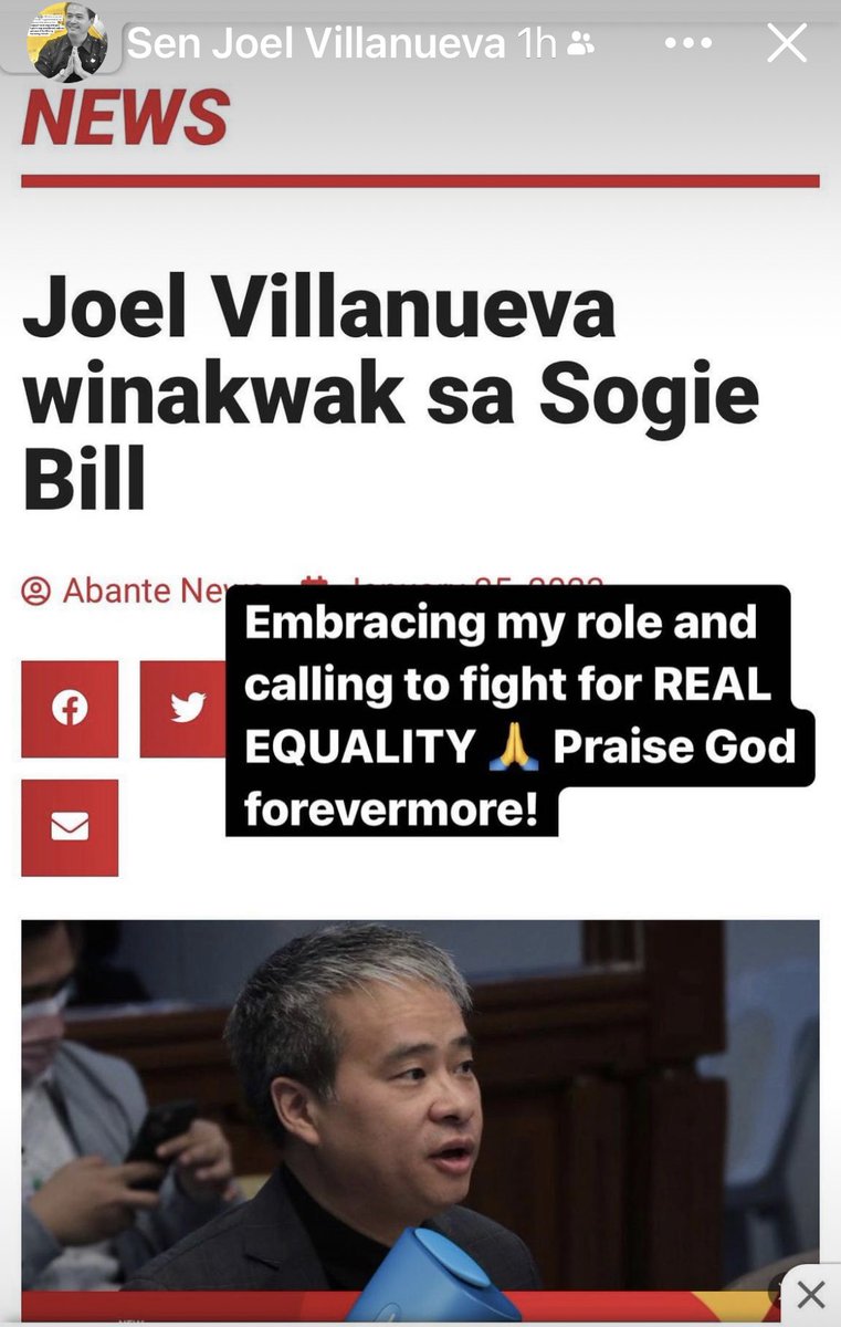 babez777's tweet photo. I saw this from MyDay of @senatorjoelv and we thank you Sir for embracing your calling to fight for #RealEquality
We are one with you in fighting against SOGIE!
YES to #RealEquality
#NoToSogieBill https://t.co/KMU3OfXX0R