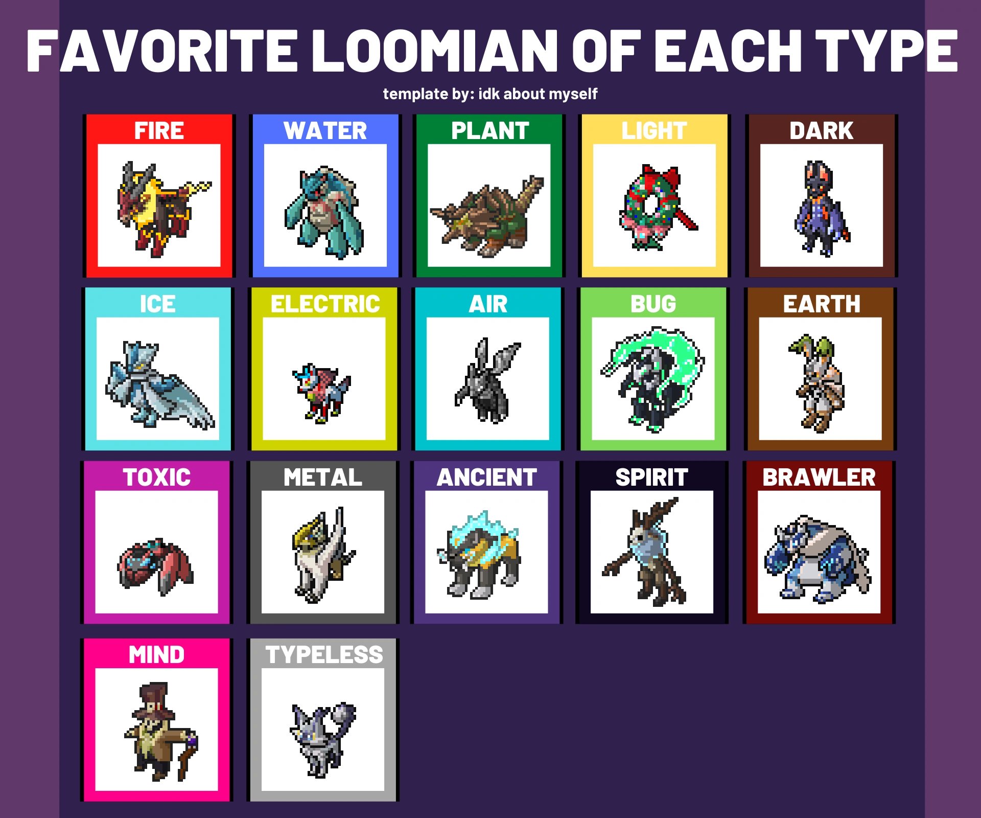 Ieaturface on X: Just decided on a whim to figure out my favorites for  each type in Loomian Legacy  / X