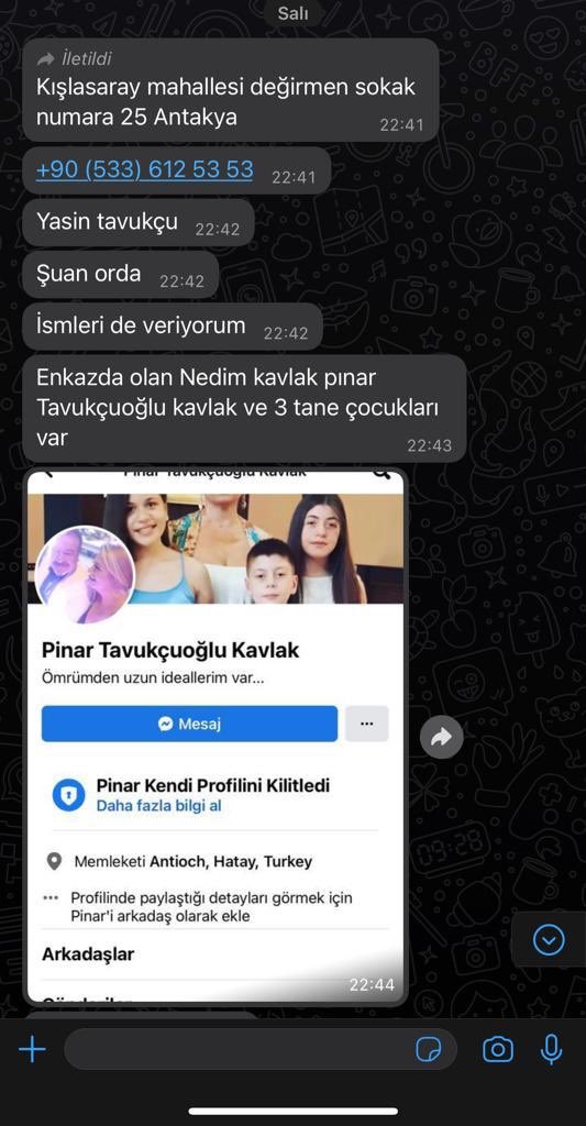 Şimdi mesaj atmışlar, yatak odasındalarmış ve 5 kişi de yaşıyormuş.
Acil <a href="/ahbap/">Ahbap</a> <a href="/haluklevent/">Haluk Levent ( Ahbap Ekibi )</a> <a href="/AFADBaskanlik/">AFAD</a> @Ahbap_Hatay <a href="/2727mmg2727/">Mehmet Mustafa Gürban</a> <a href="/zknflz/">Özkan Filiz</a> <a href="/DepremDairesi/">AFAD Deprem</a> <a href="/tanjuozcanchp/">Tanju ÖZCAN</a>