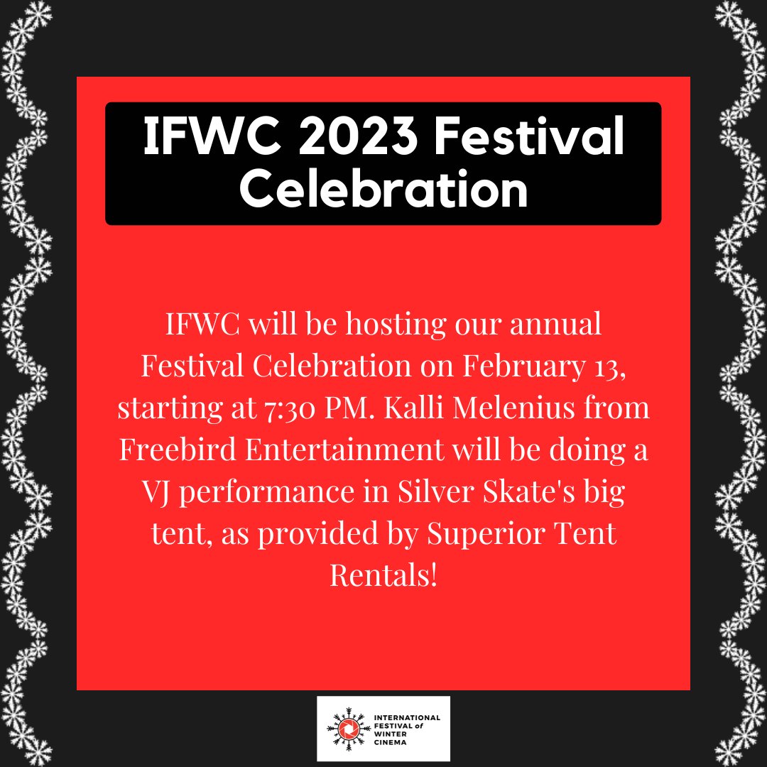 IFWC will be hosting our annual Festival Celebration on February 13, starting at 7:30 PM. Freebird Entertainment will be doing a VJ performance in Silver Skate's big tent, as provided by Superior Tent Rentals! Find tickets at ifwc.ticketleap.com/ifwc-2023/

#yeg #yegfilm #yeglocal #VJ