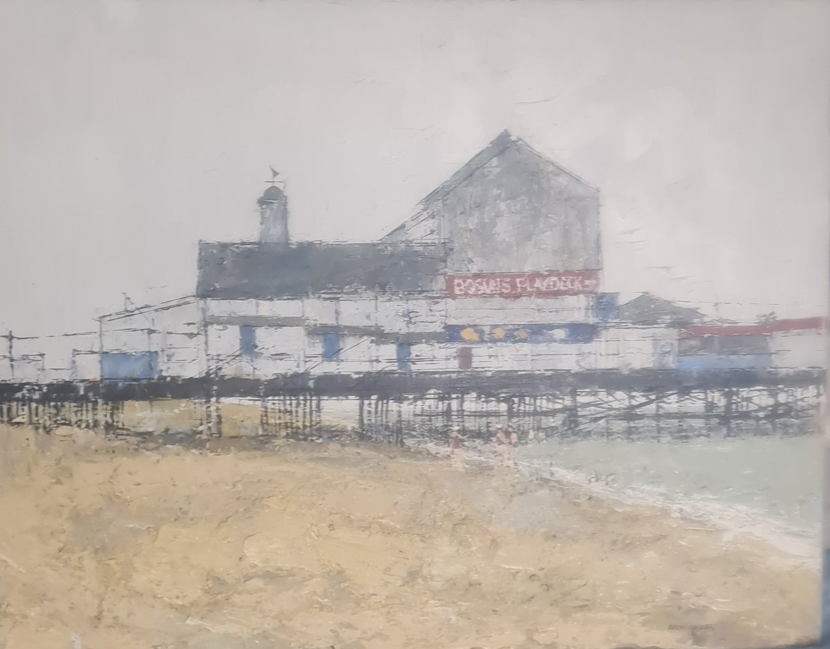 ' Great Yarmouth Pier' Brian Hagger. Private Collection. Unfortunately, the photo quality isn't the best. By the Pier are numerous bathers. #greatyarmouth #modernart #seasideart . Still looking to find more photos for my records. 🙂