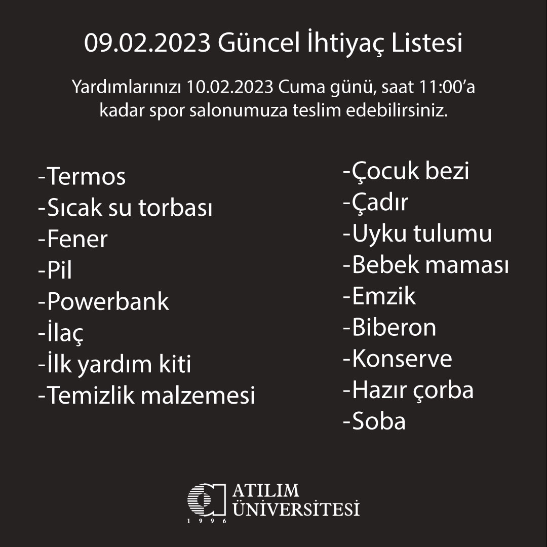 Deprem bölgesine gönderilmek üzere yardımlarınızı bekliyoruz.